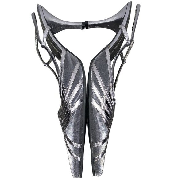 Enzo Angiolini Silver leather basket mesh weave Slingback Pointed Toe Heels - Picture 8 of 13